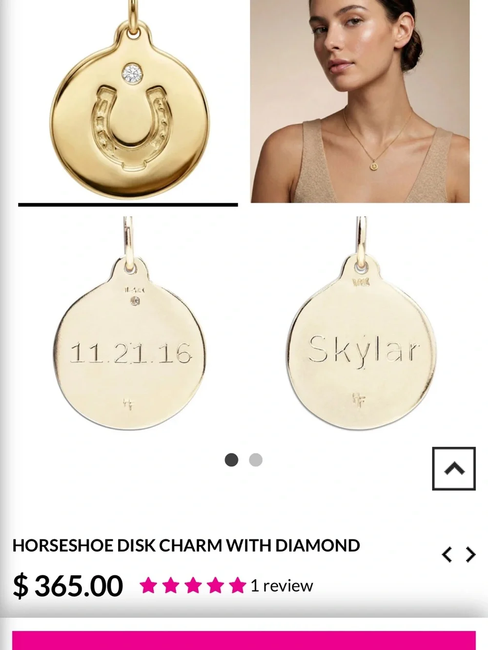 *Authentic* Helen Ficalora 14K YG Horseshoe Dangle Disk Charm w/ 1 Diamond